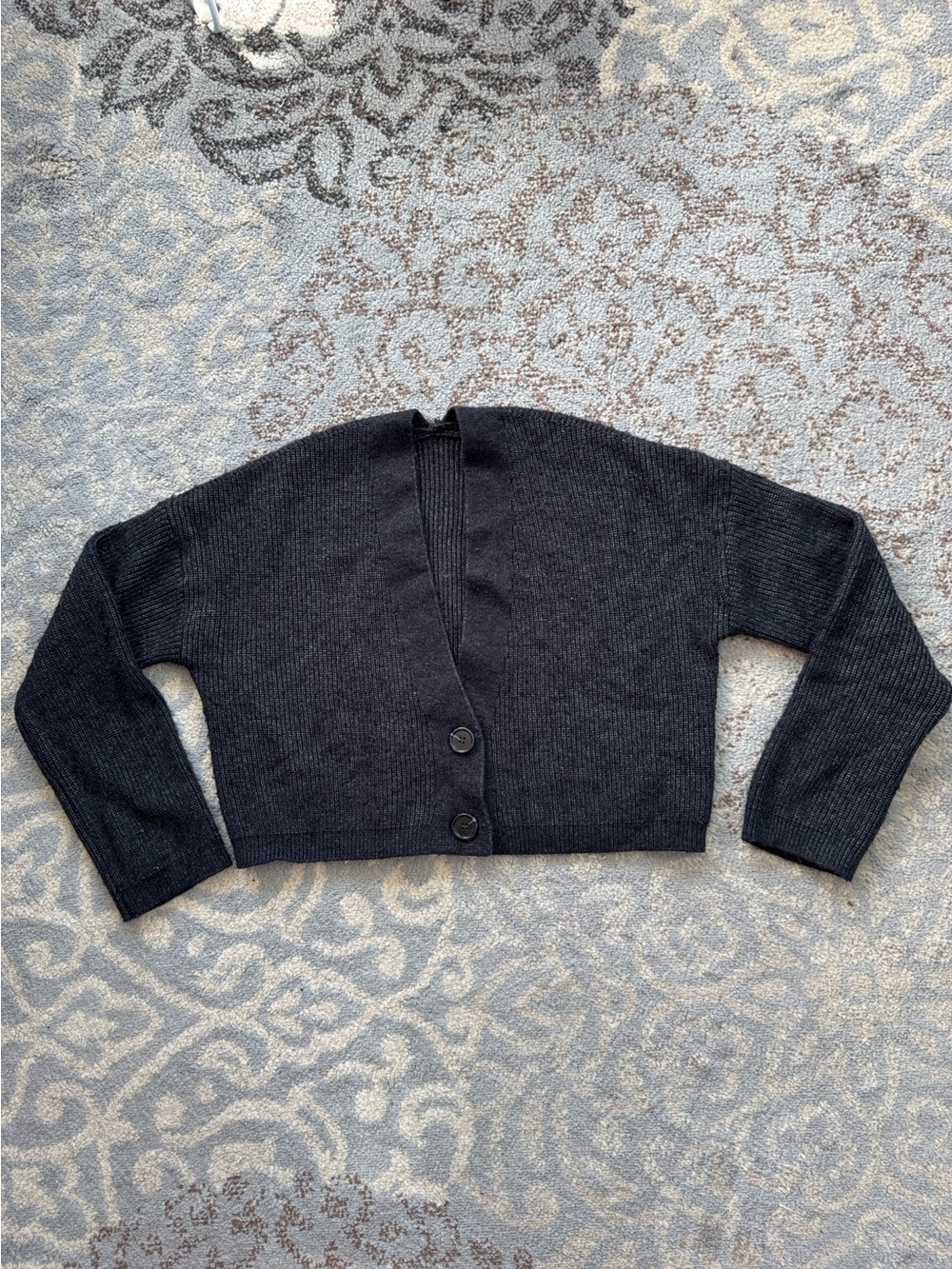 Commense Cropped Long Sleeve Knit Cardigan Black Small